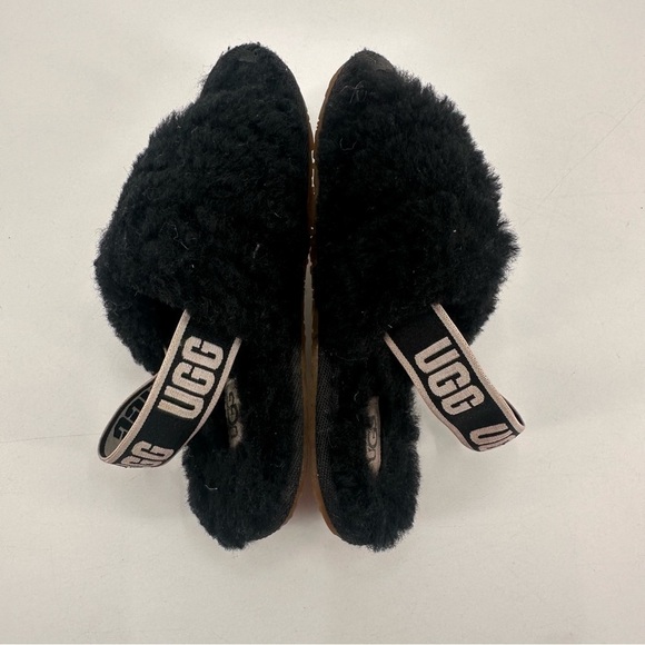 UGG Black Fluffy Kids Slippers Little Kid Size 10 - Picture 5 of 7